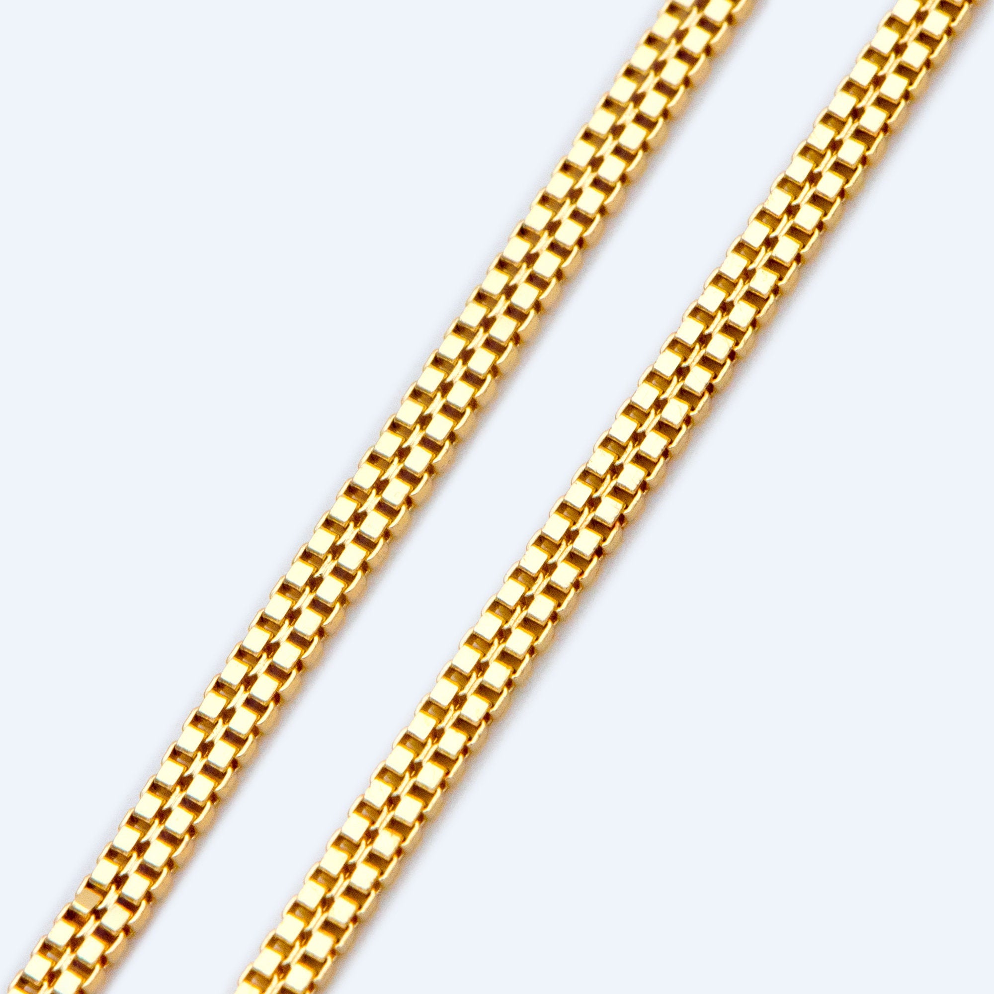Gold plated Brass Flat Box Chain 2x1mm, Wholesale Craft Supplies Findings (#LK-410)/ 1 Meter=3.3 ft